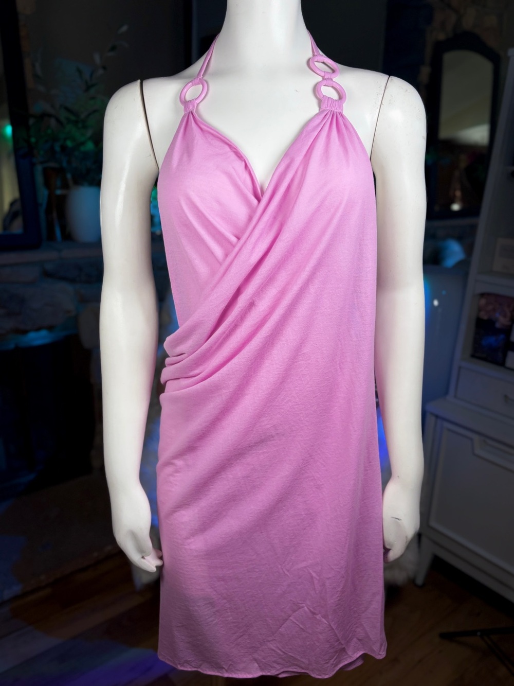 Eres Lilac Cotton Blend Backless Halter Style Swim Wrap w/ Ring Detail, Sz M/L